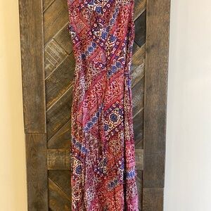 Calvin Klein Red and Blue Patterned Maxi Dress
